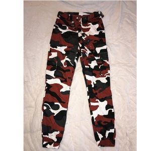 Red and black camo pants